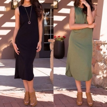 Sexy Side Hollow Out Slit Hem Solid Color Sleeveless Dress