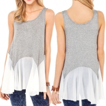 Fashion Chiffon Spliced Hem Round Neck Tank Tops
