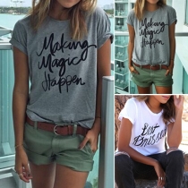 Casual Style Short Sleeve Round Neck Letters Printed T-shirt