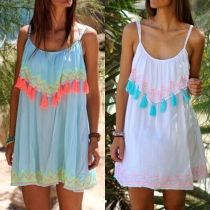Fashion Style Round Neckline Sleeveless Tassel Cami Dress