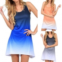 Fashion Style Round Neckline Sleeveless Gradient Cami Dress