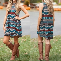 Fashion Style Round Neckline Sleeveless Abstract Print Cami Dress