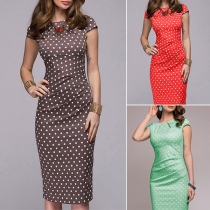 Fashion Style Round Neckline Polka Dot Bodycon Dress