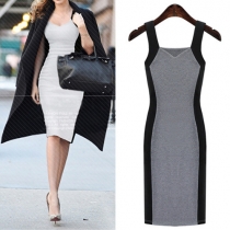 Sexy Style Sleeveless V-Neck Colorblocked Bodycon Dress