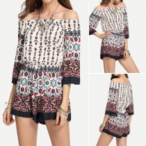 Chic Style Off-The-Shoulder Belted Floral Print Romper