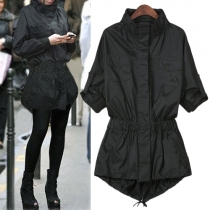 Fashion Plus Size Solid Color Elastic-Waist Drawstring Parka
