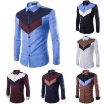 Fashion Button-Collar Long Sleeves Colorblocked Men's Shirt