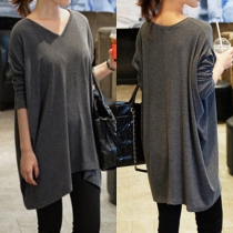 Fashion Solid Color V-Neckline Long Sleeves Shirt Dress