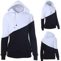 Fashion Long Sleeves Drawstring Colorblocked Hoodie