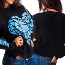 Fashion Round Neckline Long Sleeves Heart Print Sweater