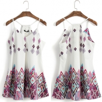 Sexy Geometric Printed V-neck Sleeveless Loose-fitting Sling Dress