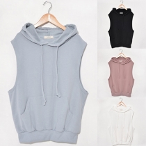 Casual Sleeveless Loose Solid Color Crop Sweatshirt