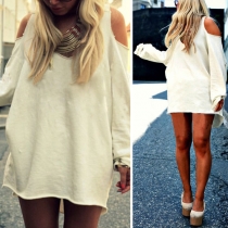 Sexy Solid Color V-neck Cold Shoulder Long Sleeve Loose-fitting Shirt