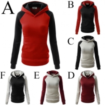 Trendy Contrast Color Front Pocket Hooded Long Sleeve Sweatshirt