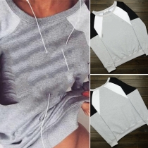 Casual Style Contrast Color Round Neck Long Sleeve Sweatshirt For Women