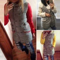 Fashion Contrast Color Front Zipper Hooded Long Sleeve Warm Coat