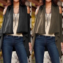 Sexy Solid Color Cold Shoulder Long Sleeve Irregular Hemline Cardigan（Size Run Small）