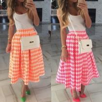 Sweet Rhombus Printed Scoop Neck Sleeveless High Waist Sling Dress