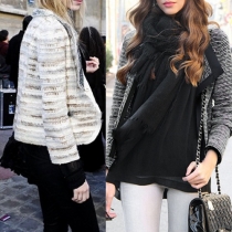 Fashion Contrast Color Lapel Long Sleeve Knit Cardigan