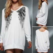 Fashion Wings Printed V-neck Long Sleeve Women's Sweatshirt