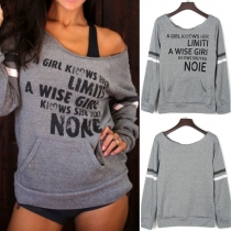 Fashion Letters Printed Front Pocket Round Neck Long Sleeve Women's Sweatshirt