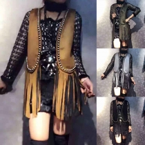 Punk Style Solid Color Sleeveless Rivet Tassel Slim Fit Vest