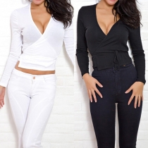 Sexy Style Long Sleeves V-neck Shirt