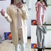 Casual Pure Color Round Neck Bead Knit Cardigan