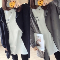 Simple Casual Pure Colour Long Zip Hoodie Coat
