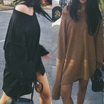 Casual Style Solid Color Round Neck Bat Sleeve Relaxed Sweatshirt