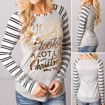 Fashion Long Raglan Sleeve Gilding Christmas T-shirt