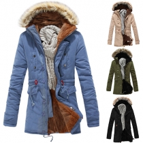 Fashion Casual Solid Color Long Sleeve Artificial Fur Hooded Warm Men's Hoodie Padded Coat