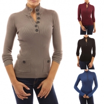 Fashion Solid Color Long Sleeve Turtleneck Knit Sweater