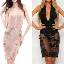 Sexy Backless Deep V-neck Sequin Spliced Changeable Party Dress
