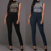 Fashion Sleeveless Mock Neck High Waist Slim Fit Jumpsuits
