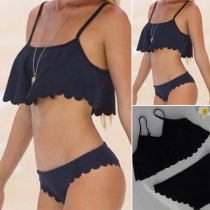 Sexy Solid Color Wave Edge Bikini Set