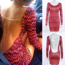 Sexy Backless Long Sleeve Printed Bodycon Dress