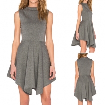 Fashion Solid Color Sleeveless Round Neck Irregular Hem Dress