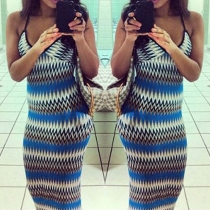 Sexy Backless V-neck Slim Fit Printed Sling Maxi Dress