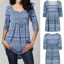 Fashion 3/4 Sleeve Round Neck Printed Dress