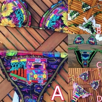 Sexy Colorful Printed Lace-up Halter Bikini Set