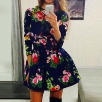 Fashion Long Sleeve Round Neck Printed Dress
