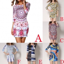 Fashion Half Sleeve Round Neck Slim Fit Printed Dress