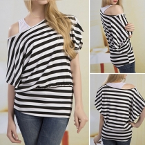 Fashion White Tank Top + Dolman Sleeve Striped Dress Two-piece Set
