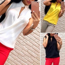 Fashion Solid Color Sleeveless POLO Collar Blouse