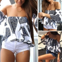 Sexy Off-shoulder 3/4 Sleeve Geometric Print Top