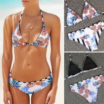 Sexy Pineapple Printed Lace-up Halter Bikini Set