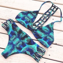 Sexy Hollow Out Printed Bikini Set
