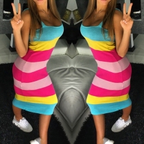 Fashion Colorful Striped Slim Fit Dress