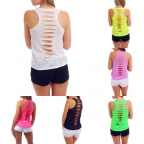 Chic Style Solid Color U-neck Hollow Out Ripped Tank Top